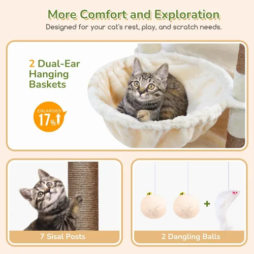 Miniatura 2 de Globlazer Árbol para gatos resistente, torre resistente de 74 pulgadas para gatos grandes y adultos, árbol grande para gatos con 7 postes rascadores