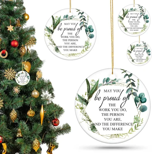 5 piezas de adornos navideños de agradecimiento, regalos de apreciación navideña, "Que estés orgulloso del trabajo", árbol de Navidad de cerámica