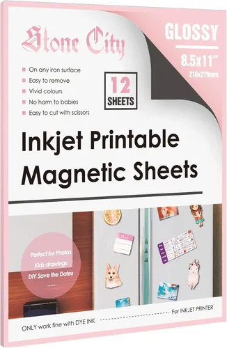 STONE CITY Hojas magnéticas imprimibles para refrigerador, papel brillante para foto imanes, espesor de 12 mil, para impresoras de inyección de