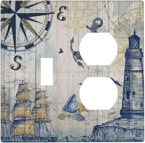 Miniatura 48 de Cubiertas de Salida Triple Basculante con Hojas de Plantas de Eucalipto Azul en Acuarela Floral, Placa Frontal Decorativa de 3 Posiciones, Cubierta