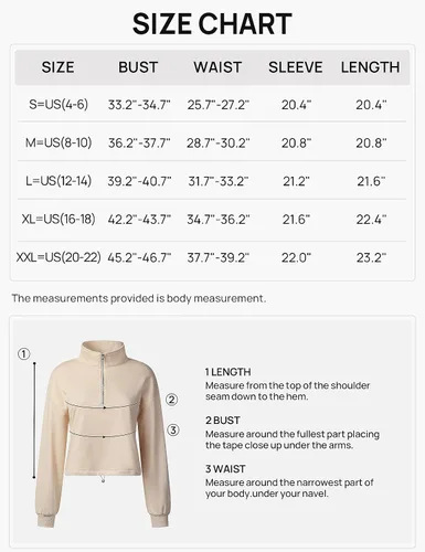 Miniatura 6 de MEROKEETY Sudadera corta con cremallera de un cuarto para mujer, manga larga, cuello alto, con cordón