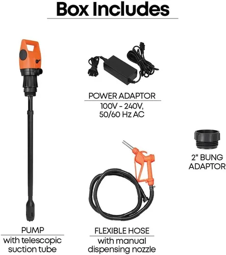 Miniatura 6 de Groz Bomba de tambor eléctrica de 12 V CC para tambores de 55 galones y bolsas IBC, flujo de 4.86 GPM, tubo telescópico ajustable de 33.5-49