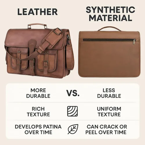 Miniatura 5 de Bolsa de mensajero de cuero para hombres y mujeres de 18 pulgadas, maletín grande vintage, bolso de hombro para laptop, bolsa bandolera unisex