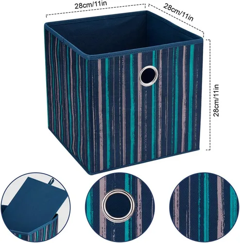 Miniatura 3 de QY-SC17-6 - Cubos de almacenamiento de tela con rayas verticales de 11 x 11 x 11 pulgadas, cajas de almacenamiento plegables, cestas de Cepillo