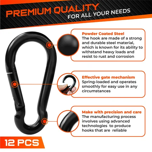 Miniatura 3 de PAMAZY 12 ganchos de resorte de 2 pulgadas, clip de gancho de utilidad, conector de cuerda resistente, ganchos de enlace rápido para interiores