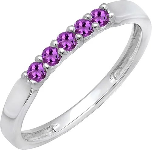 Miniatura 127 de Dazzlingrock Collection Anillo de boda redondo de 5 piedras preciosas o diamantes para mujer en oro macizo de 10 K/14 K/18 K