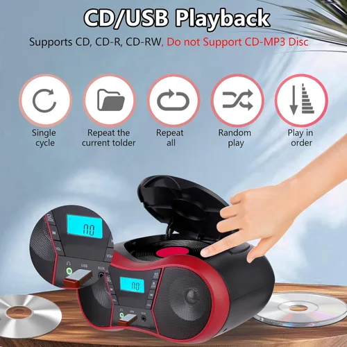 Miniatura 2 de Boombox Reproductor de CD Portátil, Reproductores de CD Portátiles para el Hogar, Reproductor de CD de Radio Estéreo con AUX/USB/FM/Bluetooth