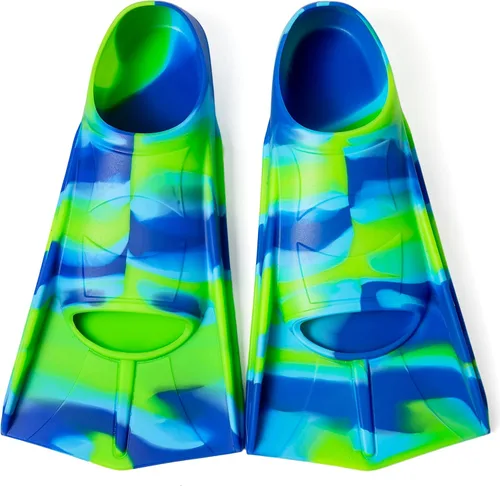 Miniatura 18 de Aletas de Natación para Niños, Aletas Cortas Cómodas para Natación de Vueltas y Entrenamiento para Niños, Niñas, Niños, Principiantes Azul y lima