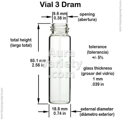 Miniatura 4 de Hecho en Estados Unidos, paquete de 12 3 frascos de vidrio transparente Dram de 0.4 fl oz con tapones de rosca fenólicos