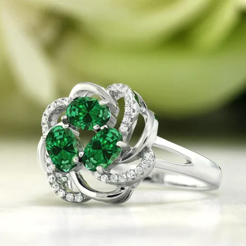 Miniatura 82 de Gem Stone King Flower Blossom Gemstone Birthstone Ring in 925 Sterling Silver 3-Stone Oval 6X4MM with Sparkling Accents Wedding Anniversary