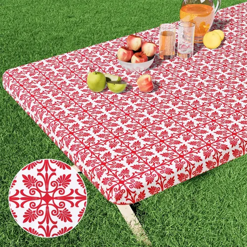 Miniatura 10 de Misaya - Mantel de vinilo rectangular, mantel elástico con respaldo de franela, 100% impermeable, cubierta de plástico para mesas plegables de 4