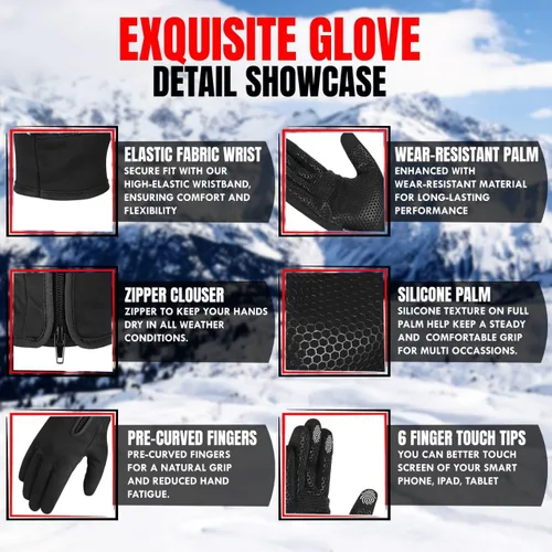 Miniatura 3 de Guantes de invierno para hombres y mujeres, resistentes al viento, para pantalla táctil, antideslizantes, para clima frío, guantes cálidos