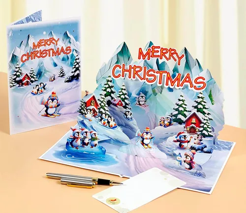 Miniatura 3 de CUTPOPUP Tarjeta de Navidad Pop Up, 3D Navidad, Feliz Navidad, Año Nuevo, Tarjetas de felicitación de vacaciones, Regalo (Pingüino Helado)