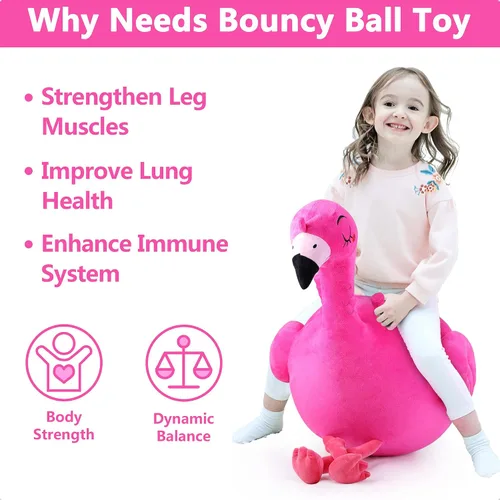Miniatura 2 de iPlay, iLearn Bouncy Pals - Pelota inflable de flamenco para niños, juguetes inflables para saltar de animales que rebotan, gorila de felpa rosa