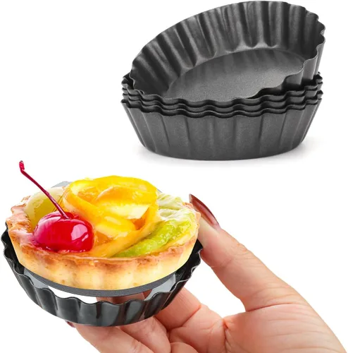 6 moldes para tarta de huevo, mini sartenes de 3 pulgadas con parte inferior extraíble, molde para magdalenas para magdalenas, molde de hojalata,