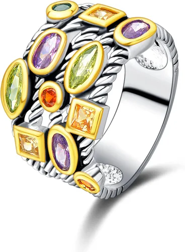 UNY Anillo Hermoso Multi CZ Twisted Cable Alambre Diseñador Moda Marca Vintage Amor Antiguo Joyería Para Mujer (9), Metal, Zirconia cúbica