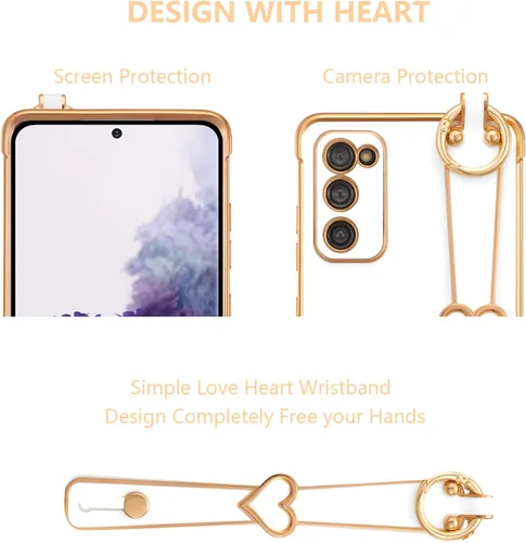Miniatura 3 de ZTOFERA Funda diseñada para Samsung Galaxy S20 FE 5G, borde chapado de lujo, patrón de corazones de amor con pulsera y función atril, protección