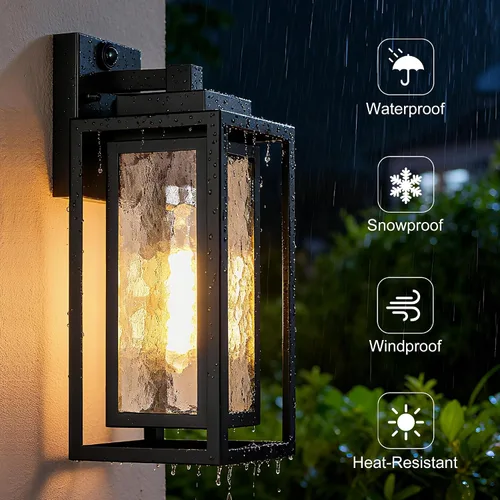 Miniatura 4 de WIHTU Lámpara de pared exterior con sensor de movimiento, lámpara de pared para exteriores con ondas de agua, paquete de 2 luces de pared