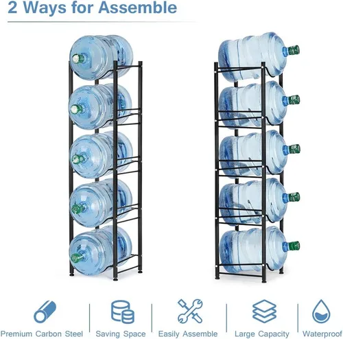 Miniatura 3 de Estante organizador de acero inoxidable de 5 niveles para botellas de agua desmontable resistente para jarras de 5 galones, hogar, oficina, cocina