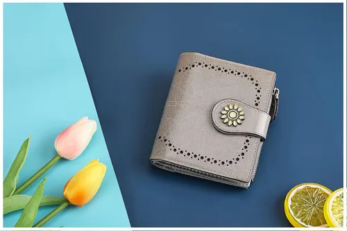 Miniatura 5 de Lavemi Cartera de cuero para mujer, pequeña, compacta, con bloqueo RFID, con bolsillo con cremallera