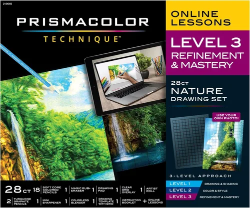Prismacolor Técnica, suministros de arte y lecciones de arte digital, juego de dibujo de naturaleza, nivel 3, aprende a dibujar con lápices de