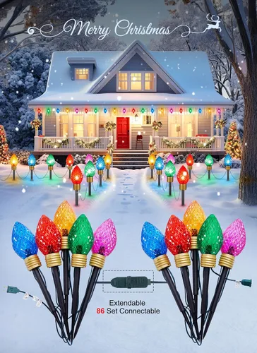 Miniatura 4 de Strawberry Jumbo C9 Luces de Camino de Navidad para Exteriores - 8.5 Pies 5 Luces LED C9 de Navidad, Luces C7 Cubiertas Jumbo Multicolor Luces