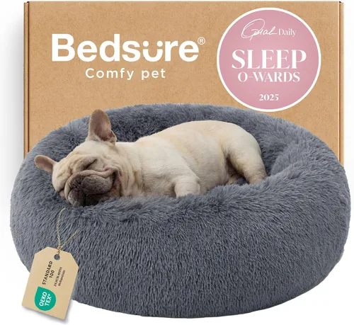Miniatura 13 de Bedsure - Cama relajante para perro mediano, lavable, tipo dona, cama para gato, antideslizante, redonda, afelpada, mullida, de piel sintética