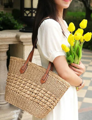 Miniatura 2 de Bolso Hobo de paja para mujer, bolso de hombro tejido, bolso grande para viajes de verano, playa, bolso hecho a mano