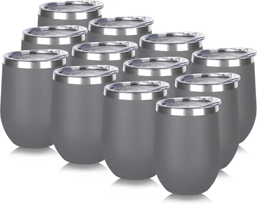 Miniatura 34 de DOMICARE - Juego de 8 vasos de vino de 12 onzas con tapa, hechos de acero inoxidable con aislamiento al vacío de doble pared, color celeste Azul