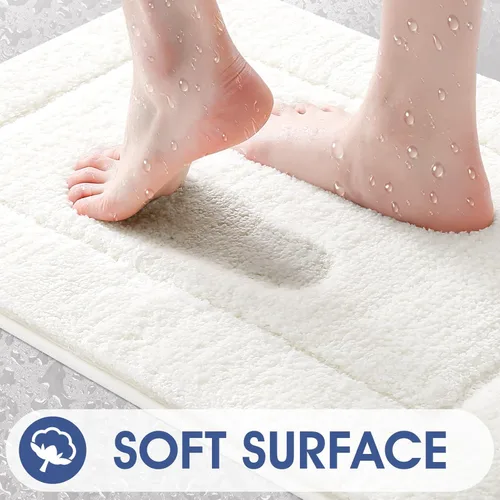 Miniatura 5 de Juego de alfombras de baño de 3 piezas de color blanco hueso, ultra suave, gruesa, esponjosa, microfibra absorbente, parte trasera antideslizante