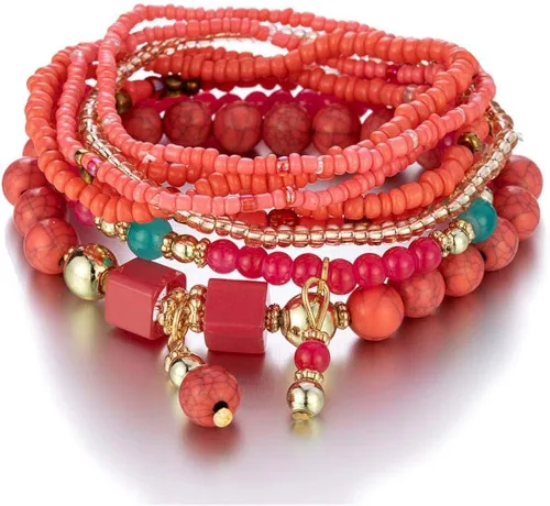 Miniatura 5 de Caiyao Juego de pulseras de cuentas apilables de estilo bohemio, juego de pulseras elásticas multicapa, juego de joyas multicolor, pulseras con dije