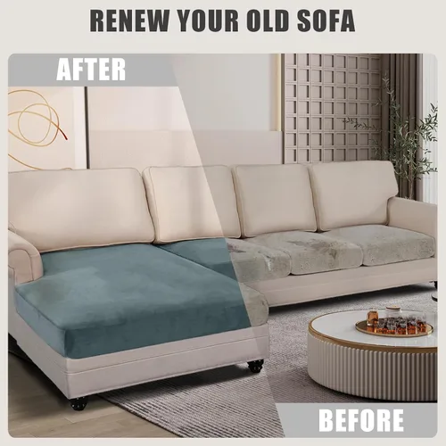Miniatura 6 de ANARACHON Fundas de Cojines para Sofá Seccional de 4 Piezas de Terciopelo Separadas en Forma de L Funda de Sofá Elástica Forro Lavable Protector