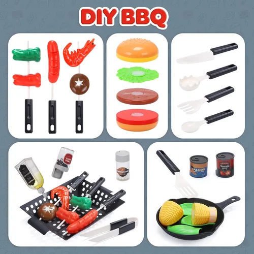 Miniatura 13 de CUTE STONE Juguetes de Parrilla de Barbacoa para Niños, Alimentos de Juego que Cambian de Color, Efectos de Sonido y Luz Chisporroteantes, Efectos
