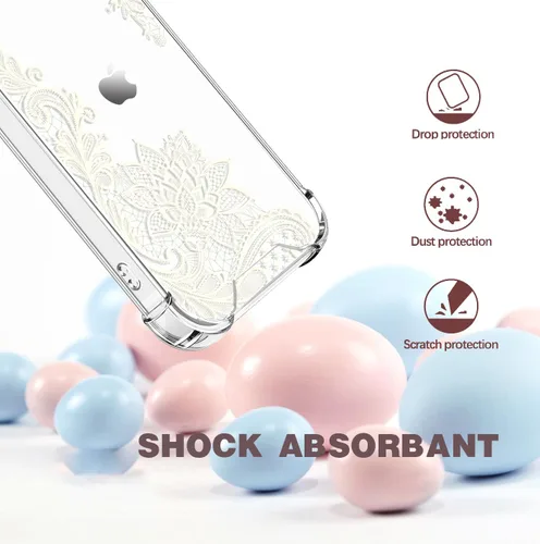 Miniatura 5 de Funda de cristal para iPhone 11 Pro (2019) de 5.8 pulgadas, bonita funda protectora transparente, diseño floral de encaje blanco [no amarillento]