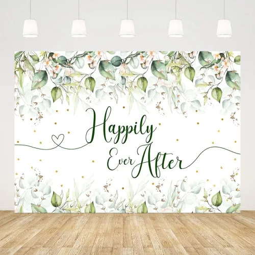 Miniatura 2 de AIBIIN Telón de fondo personalizado de 8 x 6 pies para bodas, hojas de eucalipto, puntos dorados, fondo de fotografía, despedida de soltera