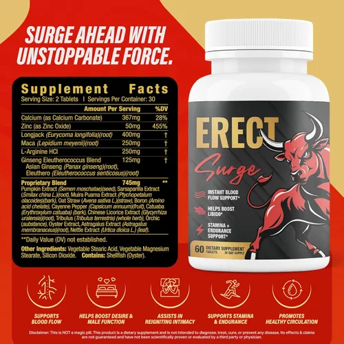 Miniatura 2 de Erect SURGE™ - Apoya el flujo sanguíneo masculino para el rendimiento, la intimidad, la dureza Ayuda a aumentar el deseo, la resistencia