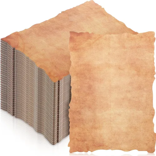 Miniatura 8 de Harloon 100 piezas de papel de acuarela de algodón vintage de aspecto antiguo, cartulina en blanco de 200 GSM grueso con borde deckle anticuado