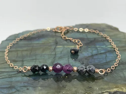 Miniatura 3 de Pulsera de protección empática hecha a mano, turmalina negra, cuarzo rosa, hematita, pulsera de amatista, relleno de oro, minimalista, piedra