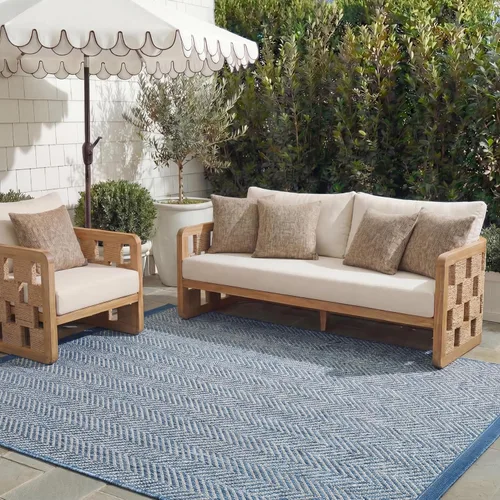 Miniatura 38 de SAFAVIEH Alfombra Lavable para Exteriores Colección Courtyard - Pasillo de 2'3" x 6'7", Azul Marino y Gris, No Desprende Pelusa y Fácil Limpieza