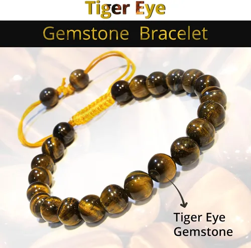 Miniatura 303 de Adjustable Crystal Bracelet – Gemstone Bead Bracelet with Adjustable Macrame String – Chic Gemstone Bracelet for Men and Women – 8mm Round Healing