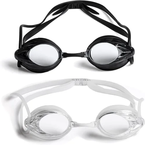 The Friendly Swede Gafas de natación antivaho para mujeres y hombres, con 3 piezas de nariz y funda, lente gran angular, paquete de 2