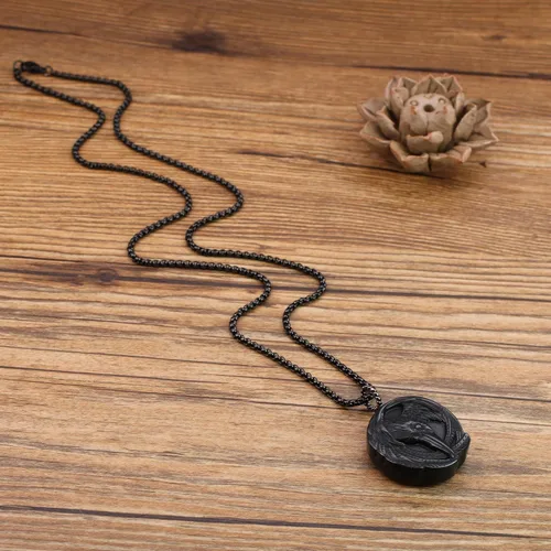 Miniatura 6 de COAI Collar con colgante de piedra de obsidiana Raven para hombres y mujeres