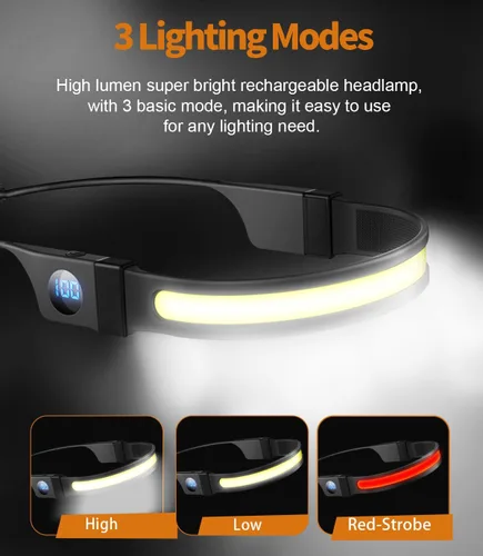 Miniatura 4 de Linterna frontal recargable, luz LED de haz ancho de 230° de 1500 lm con pantalla digital de batería, linterna impermeable para camping, senderismo
