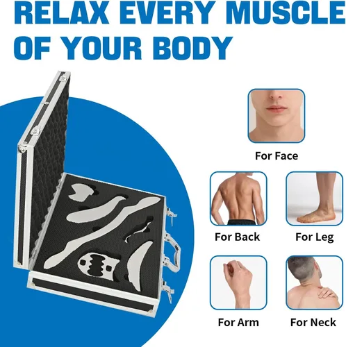 Miniatura 4 de 6 piezas Gua Sha Muscle Rascador de acero inoxidable herramienta de masaje 6 herramientas IASTM para brazos/espalda/hombro, herramienta de raspado