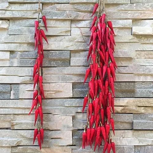Miniatura 8 de Paquete de 5 piezas de simulación artificial realista de vegetales artificiales de ajo rojo pimienta roja verduras falsas cebolla colgante cuerda