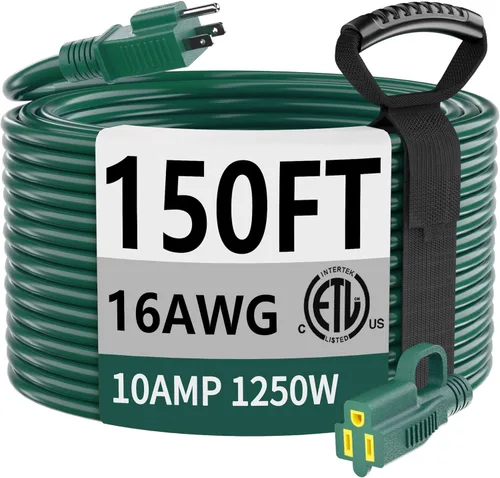 Miniatura 15 de HUANCHAIN Cable de extensión para interiores y exteriores, 50 pies, impermeable, calibre 16/3, flexible, resistente, cable de extensión para Amarillo