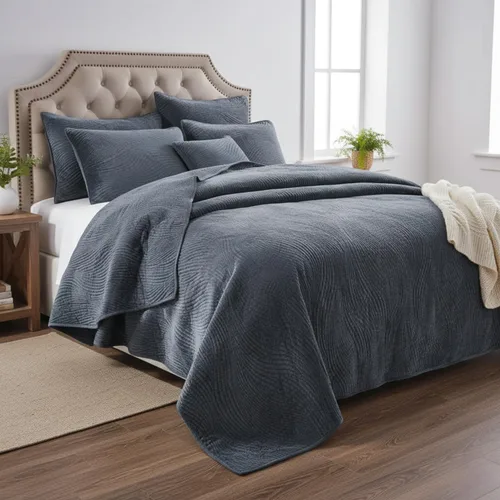 Miniatura 5 de Tache Velvet Dreams - Juego de colcha de terciopelo de terciopelo súper suave, cálido, acogedor, elegante, ondulado, puntada acolchada, color oro