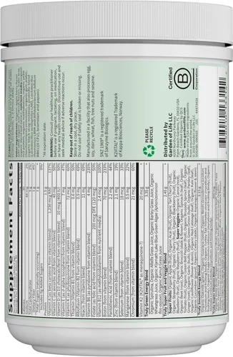 Miniatura 8 de Garden of Life Sport Nutrition Verdes y superalimentos en polvo para mujeres y hombres, bayas de manzana, mezcla orgánica, espirulina, fruta