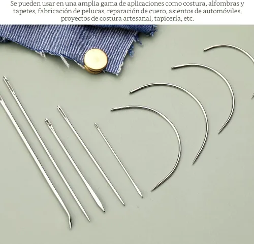 Miniatura 3 de Kit de 9 agujas de coser a mano de servicio pesado, agujas de coser de cuero con 5 agujas de coser a mano de cuero y 4 agujas curvas para tapicería