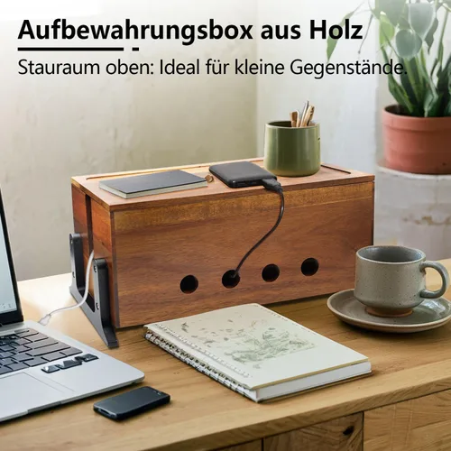 Miniatura 6 de Caja grande de organización de cables, caja oculta de cables de madera y organizador para regleta de alimentación, almacenamiento de cables